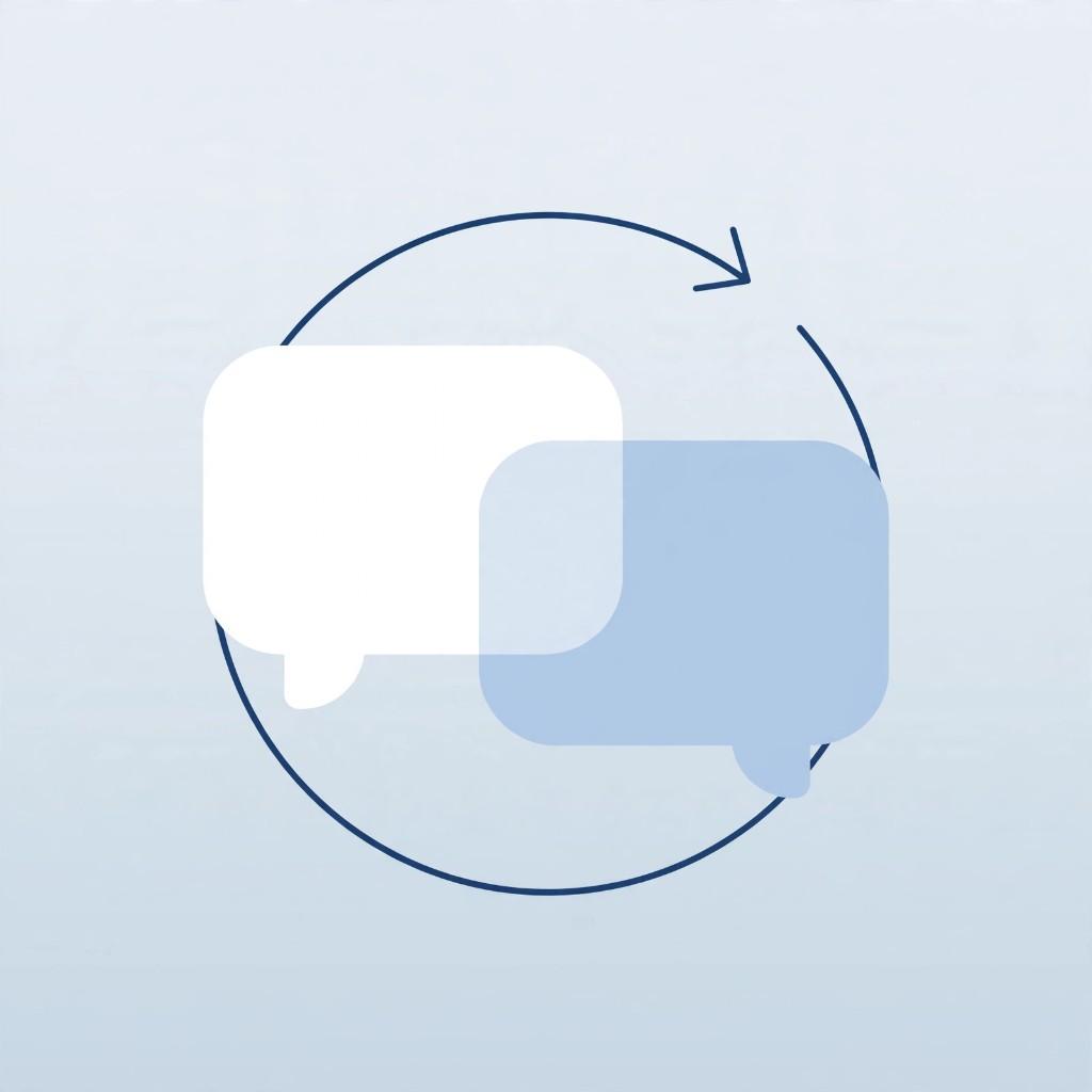 Overlapping white and blue chat bubbles inside a circular arrow for sharing chats and remixing work