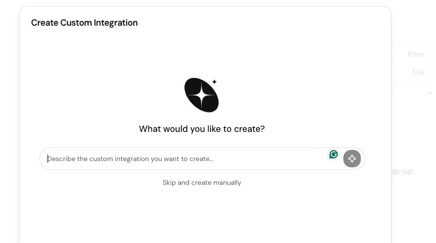 Losi Create Custom Integration modal asking what integration the user wants to create.