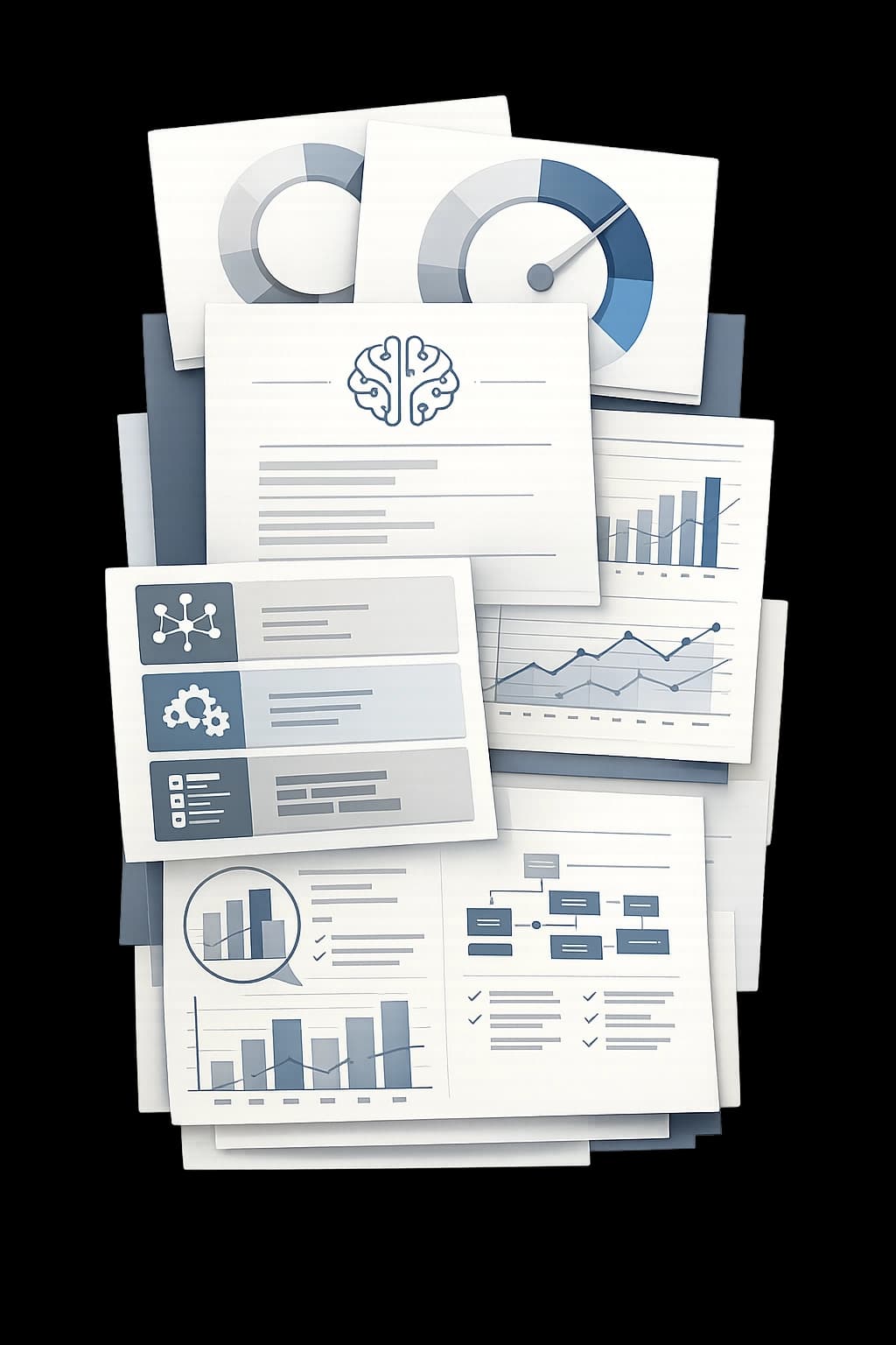 Layered AI readiness report with score rings, charts, and audit modules